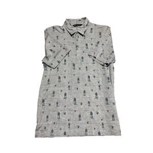 Travis Mathew Shirt Mens Large Grey Polo Pineapples Cocktails Golf Stretch